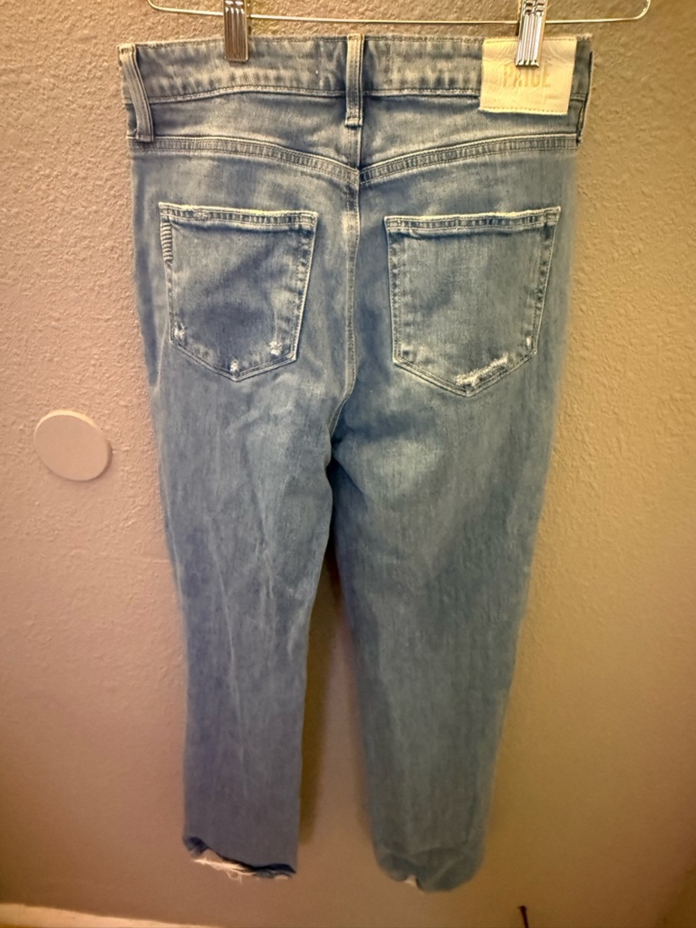 PAIGE Light Blue Skinny Jeans with Distressed Knee - Picture 2 of 3